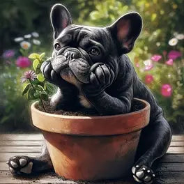 Bulldog in plantenpot