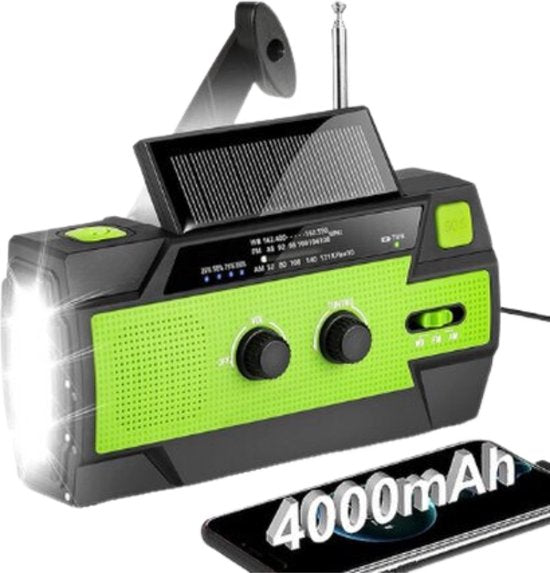Noodradio Solar Opwindbaar en Batterij - Groen